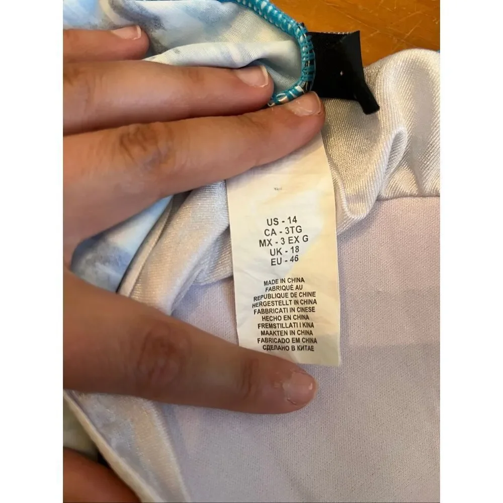 Maxine of Hollywood Women's Ikat Swim Dress One Piece Swimsuit Teal Blue Size 14